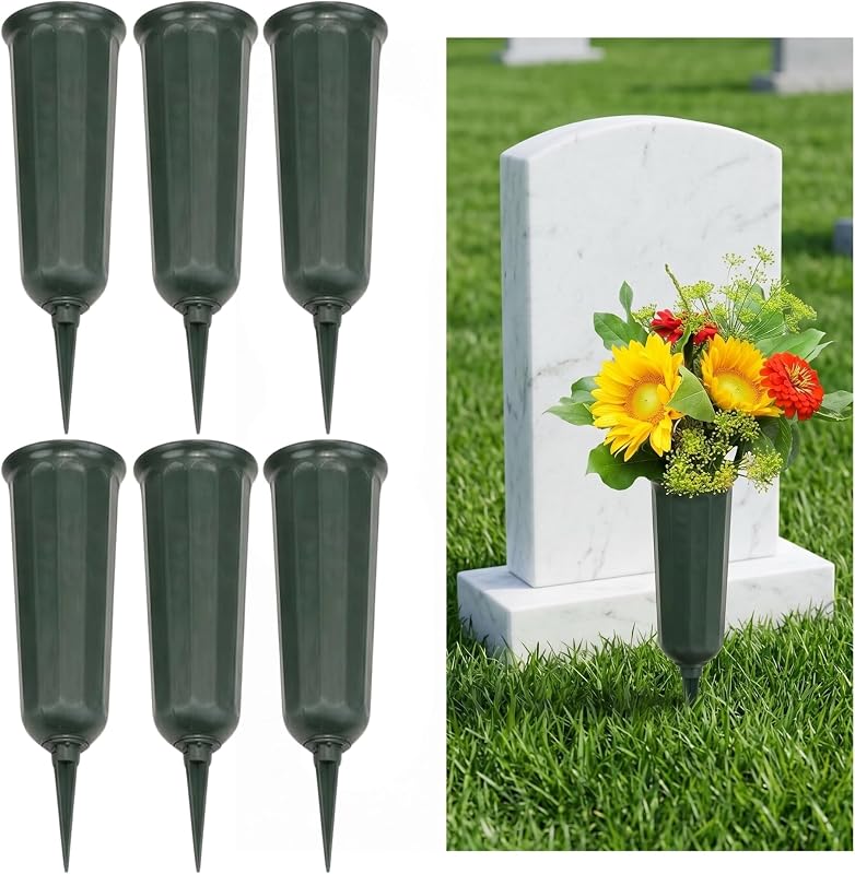Evelots Cemetery Flower Vases with Sturdy Spikes Outdoor Grave Decor 6-Pack - Vases & Objects, product photo on a white background