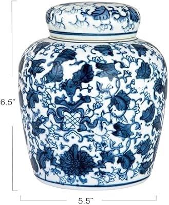 Creative Co-Op Small Decorative Ceramic Ginger Jar with Lid, Blue and White Floral Pattern - image 3 of 4