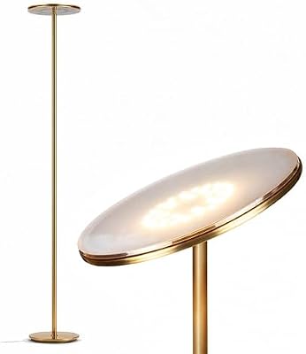 Brightech Sky LED Floor lamp, Torchiere Super Bright Floor Lamp for Living Room Decor & Office - Dimmable, Tall Standing Torch Lamp with Warm Light for Bedroom & Reading - Gold Brass - image 2 of 4