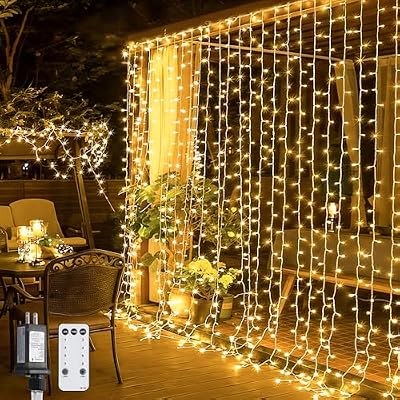 JMEXSUSS 300 LED Remote Control Curtain Lights, Plug in Fairy Curtain Lights Outdoor, Window Wall Hanging String Lights for Bedroom Indoor Dorm Backdrop Wedding Party Patio Christmas Decor, Warm White - image 2 of 4