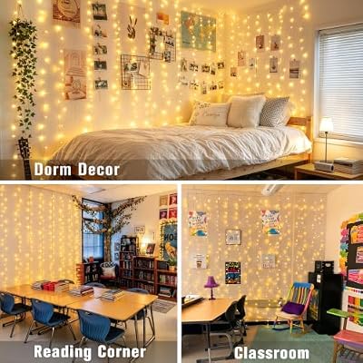 JMEXSUSS 300 LED Remote Control Curtain Lights, Plug in Fairy Curtain Lights Outdoor, Window Wall Hanging String Lights for Bedroom Indoor Dorm Backdrop Wedding Party Patio Christmas Decor, Warm White - image 4 of 4