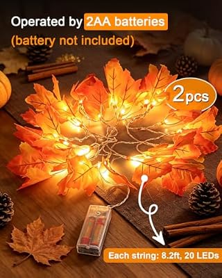 2-Pack Lighted Fall Garland, Total 16.4ft 40 LED Autumn String Lights - image 4 of 4