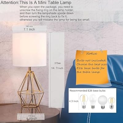 Gold Modern Hollow Out Base Bedroom Small Table Lamp,Bedside Nightstand Lamp with Geometric Metal Base White Fabric Shade,Cute Desk Lamp for Kids Living Room - image 3 of 4