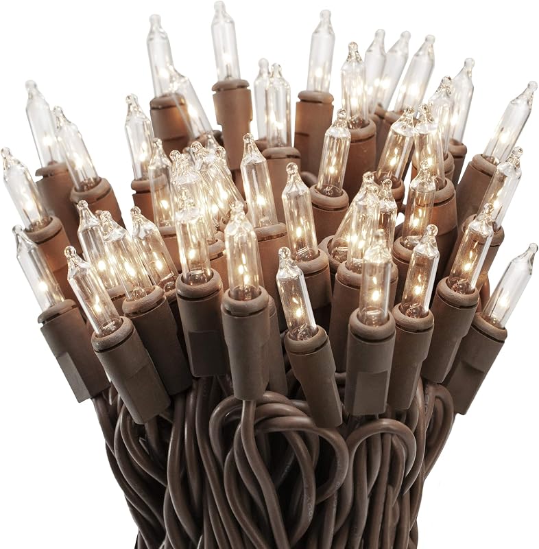 612 Vermont 50 Clear Incandescent Christmas String Lights Brown Wire Cord - String & Accent Lighting, product photo on a white background