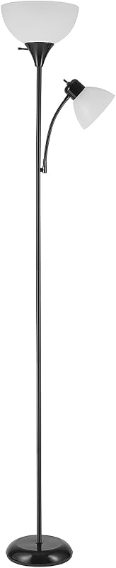 Globe Electric 67135 72" Floor Lamp with Adjustable Reading Light, Bright, Easy-to-Assemble Torchiere for Bedroom, Living Room & Office - Space-Saving Slim Design - Floor Lamps, product photo on a white background