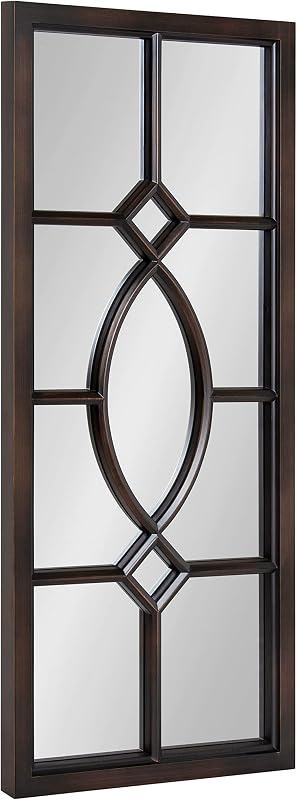 Kate and Laurel Cassat Window Wall Accent Mirror, 13" x 30", Dark Bronze, Rustic Windowpane Inspired Wall Decor - Mirrors, product photo on a white background