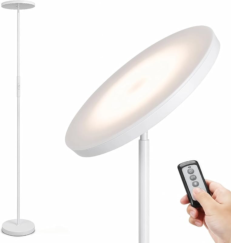 JOOFO LED Torchiere Floor Lamp with Remote, Stepless Dimmable Pearl White - Floor Lamps, product photo on a white background