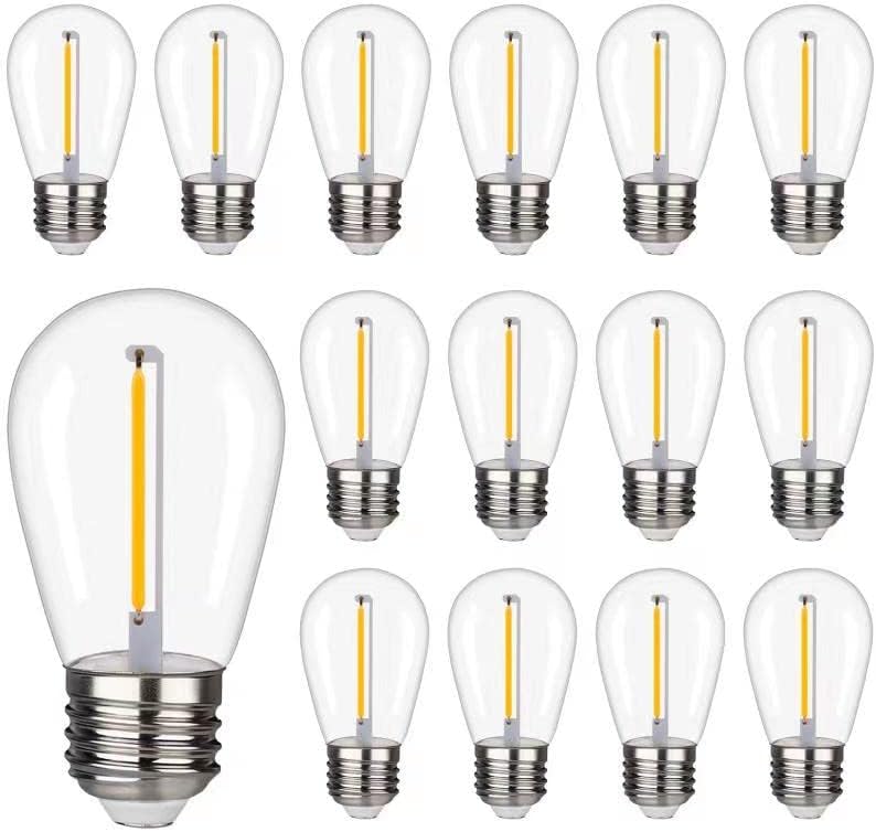 Desk & Workspace - Shatterproof LED String Lights, Waterproof, Warm White 2200K, 70LM, E26 Base - 15 Pack