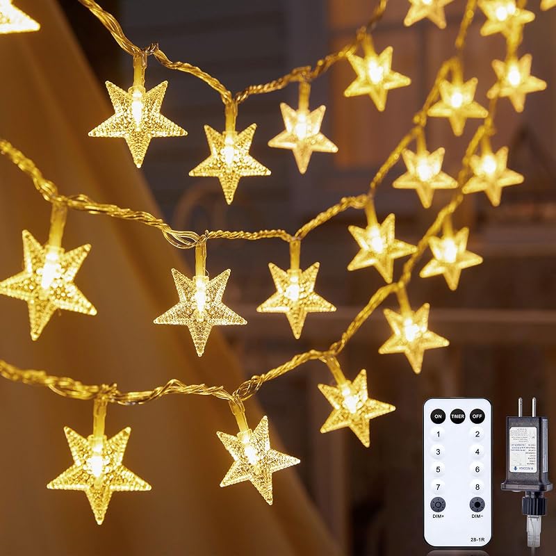 Minetom 33ft Plug in Star String Lights with Remote and Timer - String & Accent Lighting, product photo on a white background