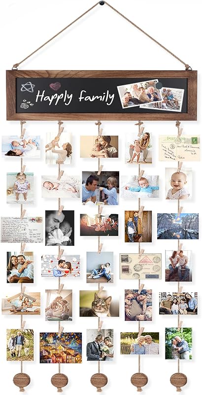 Bikoney Picture Frames Collage Photo Hanging Display with Chalkboard - Wall Art, product photo on a white background