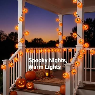TIGOMOOV Halloween Pumpkin String Lights, Jack O Lantern Lights Plug in, 10 Orange Pumpkin Lanterns 9.83FT Connectable, Indoor Outdoor Fall Halloween Decorations for Porch Mantel Yard - image 3 of 4