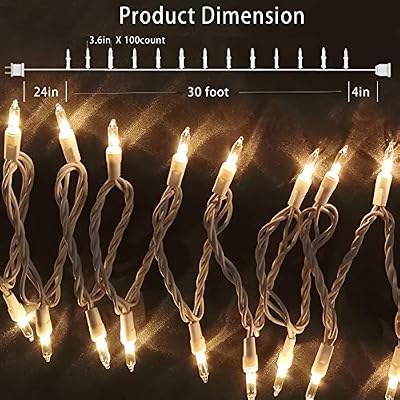 HISHINY Christmas Lights 100 Count Mini Clear Lights 32ft White Wire Christmas Tree String Lights Set for Outdoor Indoor Christmas Decorations Wedding Valentines Day Decor,UL Certified (32feet) - image 3 of 4