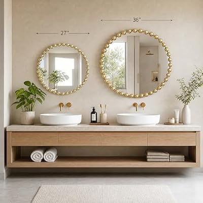 Madison Park 27 inch Gold Round Mirror, Round Mirrors for Wall Decor, Metal Frame Circle Mirrors for Bathroom, Living Room, Circle Wall Metal Art Mirror - image 3 of 4