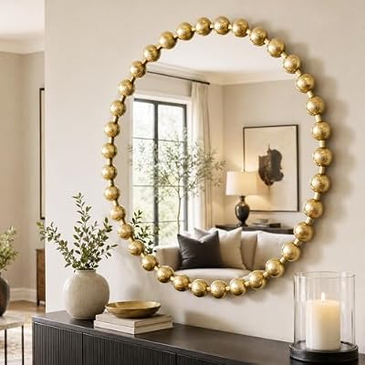 Madison Park 27 inch Gold Round Mirror, Round Mirrors for Wall Decor, Metal Frame Circle Mirrors for Bathroom, Living Room, Circle Wall Metal Art Mirror - image 4 of 4