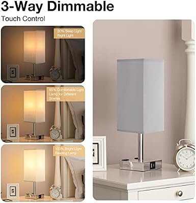 Touch Bedside Table Lamp for Bedroom - Dimmable, USB C+A, 2 AC Outlets - image 3 of 4