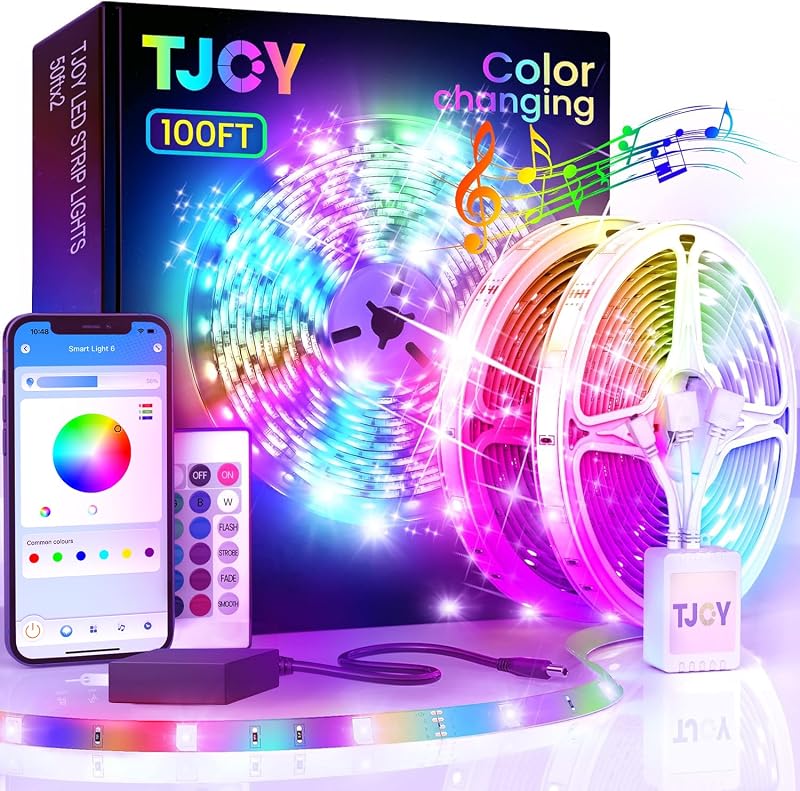 TJOY LED Lights for Bedroom 100ft, RGB Color Changing Led Strip Lighting - String & Accent Lighting, product photo on a white background