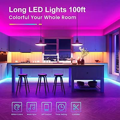 TJOY LED Lights for Bedroom 100ft, RGB Color Changing Led Strip Lighting - image 4 of 4