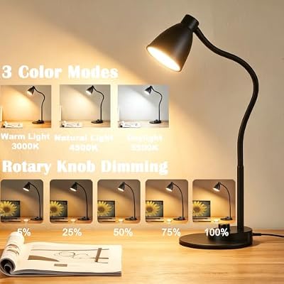 BOHON LED Desk Lamp with USB Charging Port 3 Color Modes Dimmable, Black - image 3 of 4