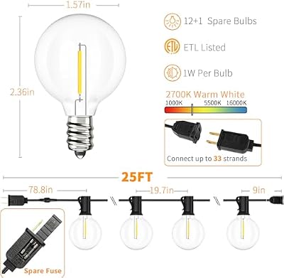 Svater Outdoor String Lights 25 FT G40 LED Patio Hanging Light Waterproof - image 3 of 4