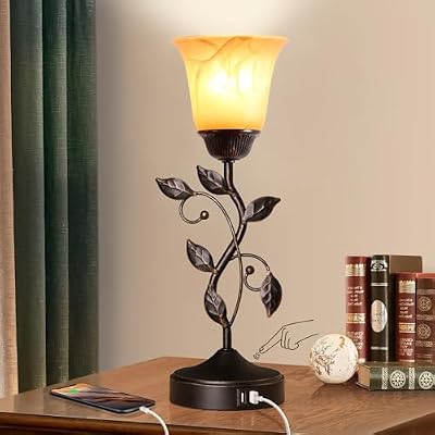 Touch Control Leaf Vintage Table Lamp with 3-Way Dimmable 2 USB C+A Ports - image 3 of 4