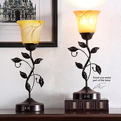 Touch Control Leaf Vintage Table Lamp with 3-Way Dimmable 2 USB C+A Ports - image 4 of 4