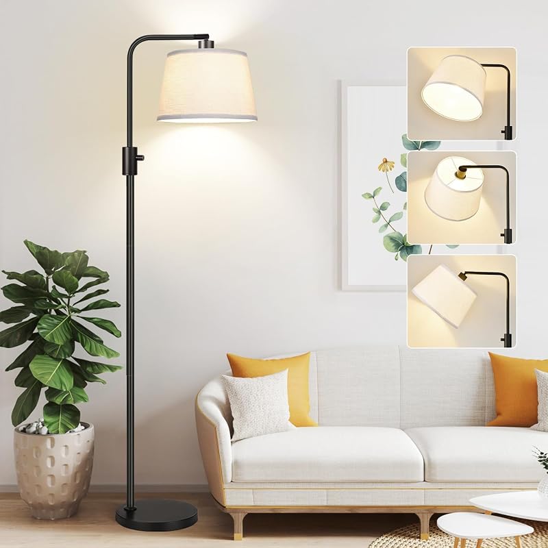 Nintiue 【Upgraded】 Dimmable Floor Lamp, 1000 Lumens LED Bulb Included, Arc Floor Lamps for Living Room Modern Standing Lamp with Linen Shade, Tall Lamp for Bedroom Office Reading Dining Room- Black - Floor Lamps, product photo on a white background