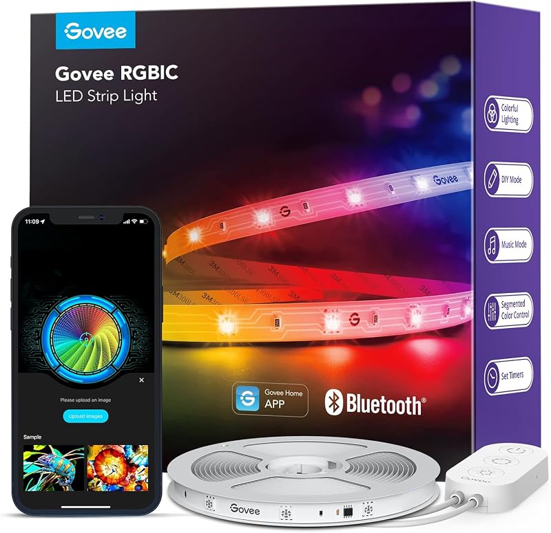 Govee 16.4ft RGBIC LED Strip Lights, LED Lights for Bedroom, APP Control - String & Accent Lighting, product photo on a white background