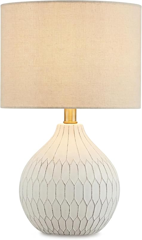 Signature Design by Ashley Ceramic Table Lamp, Bedside, Antique White - Table Lamps, product photo on a white background