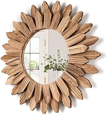 Honiway Wall Mirror Decorative 12 inch Rustic Wood Mirror Sunburst Boho Mirror for Entryway Bedroom Living Room Bathroom House Warming Gifts New Home Essential Carbonized Black - image 2 of 4