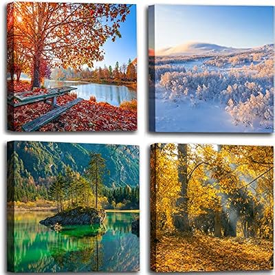 OKEXCKK Four Seasons Landscape Canvas Wall Art Decor - Spring Summer Autumn Winter Colorful Tree Painting Modern Nature Forest Prints Artwork Picture for Bathroom Office Decoration - image 2 of 4