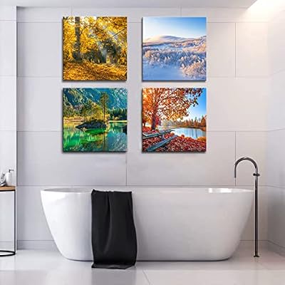 OKEXCKK Four Seasons Landscape Canvas Wall Art Decor - Spring Summer Autumn Winter Colorful Tree Painting Modern Nature Forest Prints Artwork Picture for Bathroom Office Decoration - image 4 of 4