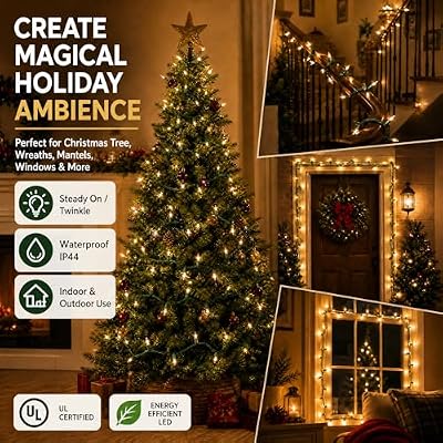 Warm White Christmas Lights, 2 Pack Total 40FT 200 Count Incandescent Christmas Mini Tree String Lights, Waterproof Christmas Decorations for Outdoor Indoor Xmas Patio Home Party Garden Yard Decor - image 4 of 4