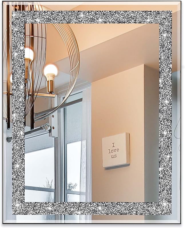 Rectangular Crystal Crush Diamond Mirror for Wall Decoration 20x16 Inch - Mirrors, product photo on a white background