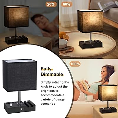 Black Table Lamp for Bedroom - Stepless Dimmable, USB C+A, 2 AC Outlets - image 4 of 4