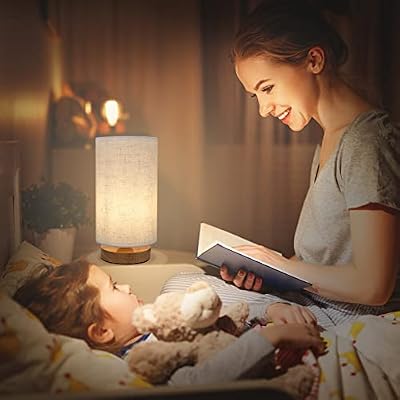 Small Bedside Night Table Lamp for Bedroom, Minimalist Nightstand Lamp with Round Fabric Linen Shade, Study Reading Desk Lamp for Kids Room, Living Room, College Dorm, Home, Office - image 4 of 4