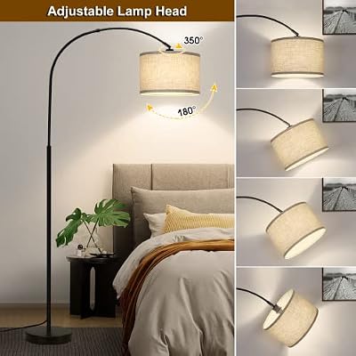Seaside village Arc Floor Lamps for Living Room, Modern Standing Lamp with Adjustable Hanging Drum Shade, Tall Pole Lamp with Foot Switch, Over Couch Arched Reading Light for Bedroom, Office (Black) - image 4 of 4