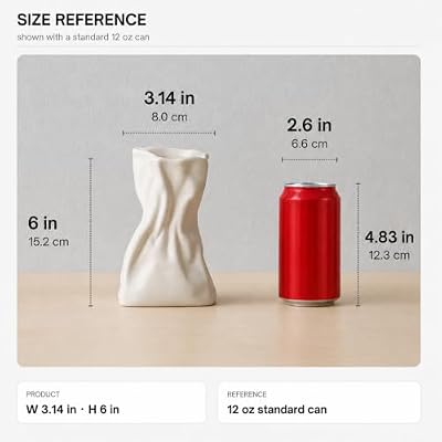 WENSHUO Crinkle Paper Bag Vase, Ceramic Flower Vase, 6-Inch, Matte Crème - image 2 of 4