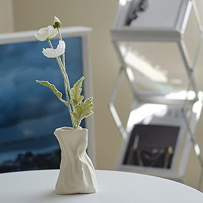 WENSHUO Crinkle Paper Bag Vase, Ceramic Flower Vase, 6-Inch, Matte Crème - image 3 of 4