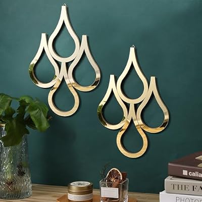 Weysat 2 Pieces Teardrop Wall Mirror Hanging Wall Mounted Decorative Accent Mirror for Home Living Room Bedroom Bathroom, 15.7 x 11 Inch(Gold) - image 2 of 4