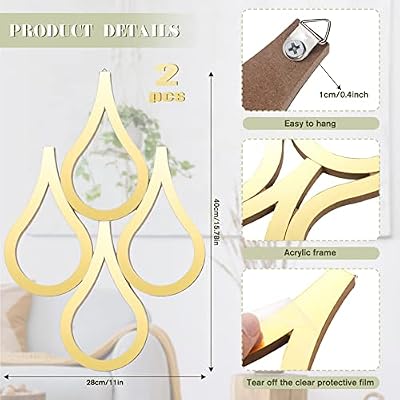 Weysat 2 Pieces Teardrop Wall Mirror Hanging Wall Mounted Decorative Accent Mirror for Home Living Room Bedroom Bathroom, 15.7 x 11 Inch(Gold) - image 3 of 4