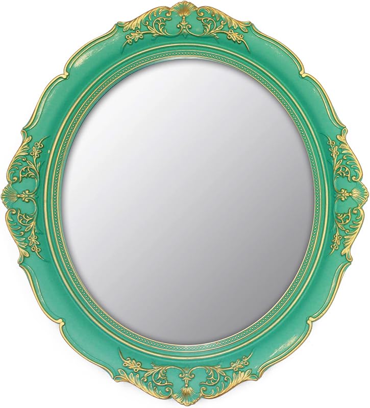 YCHMIR Vintage Decorative Wall Mirror 14.8 x 13.1 Inch Oval Mirror （Green） - Mirrors, product photo on a white background
