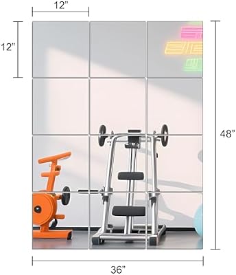 Home Gym Mirror Tiles, 12" x 12" x 12PCS Wall Mirror Tiles Frameless Glass - image 4 of 4