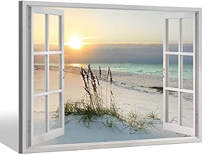 Sea Whisper Beach Painting Wall Art Canvas : 24x36 Inch Coastal Window Artwork Sunrise Picture Seascape Painting Ocean Print for Bedroom Decor - image 2 of 4