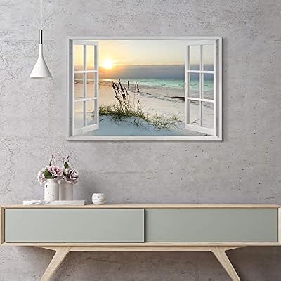 Sea Whisper Beach Painting Wall Art Canvas : 24x36 Inch Coastal Window Artwork Sunrise Picture Seascape Painting Ocean Print for Bedroom Decor - image 4 of 4