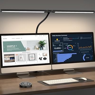 Pzloz Led Desk Lamp for Office Home - Eye Caring Architect lamp with Clamp,Dual Screen Computer Monitor Work Smart Light: 24W 5 Color Flexible Adjustable Lighting Table Lamp for Study Drafting - image 2 of 4