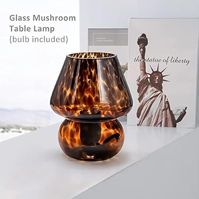 ONEWISH Mushroom Lamp Small Vintage Table Lamp for Bedroom Nightstand, Bedside Lamp Translucent Glass Stepless Dimmable, Murano Aesthetic Home Decor for Living Room Kitchen(Black) - image 4 of 4