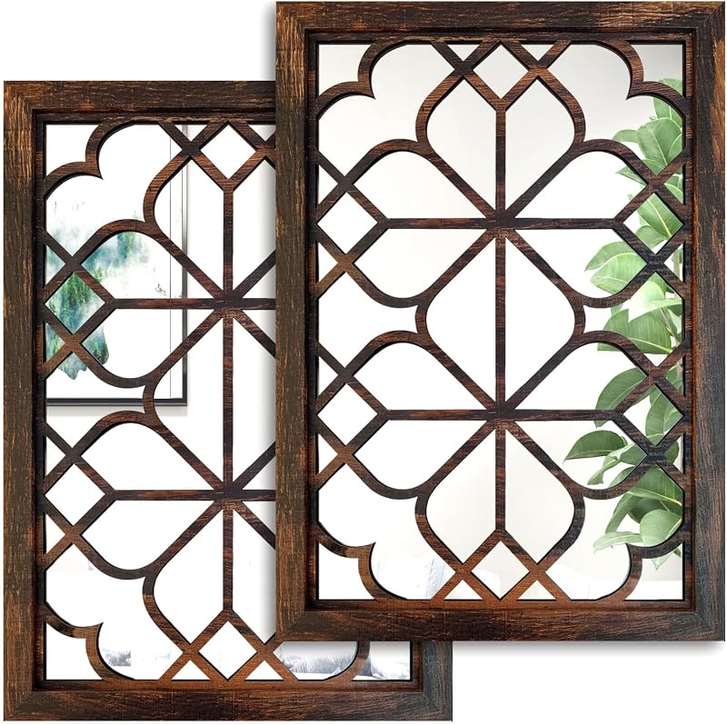 Entryway - Wocred Set of 2 Rectangular Wall Mirror,Gorgeous Rustic Farmhouse Accent Mirror,Caramel Color Entry Mirror for Bathroom Renovation,Bedrooms,Living Rooms and More(11”x15”)