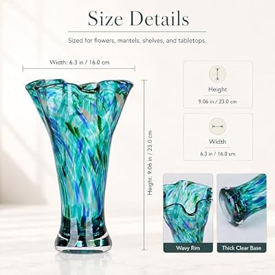 LCCCK 9.0" H Teal Glass Vases for Flower, Unique Hand Blown Glass Vase - image 3 of 4