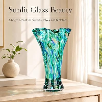 LCCCK 9.0" H Teal Glass Vases for Flower, Unique Hand Blown Glass Vase - image 4 of 4