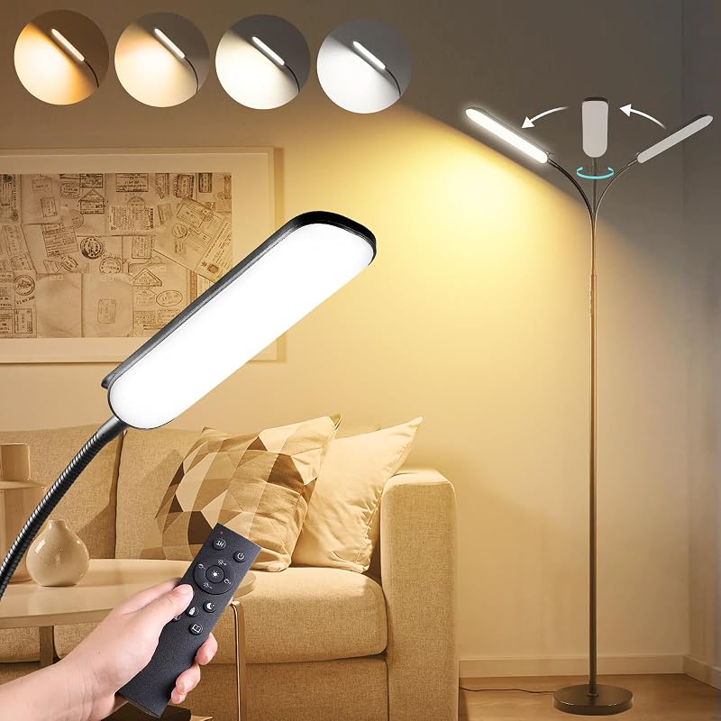 Living Room - marctronic Floor Lamp, 18W 1800LM Super Bright LED Floor Lamp with Remote & Works with Smart Plug, Dimmable Timing Eye Caring Reading Lamps Floor Standing for Living Room Bedroom Office